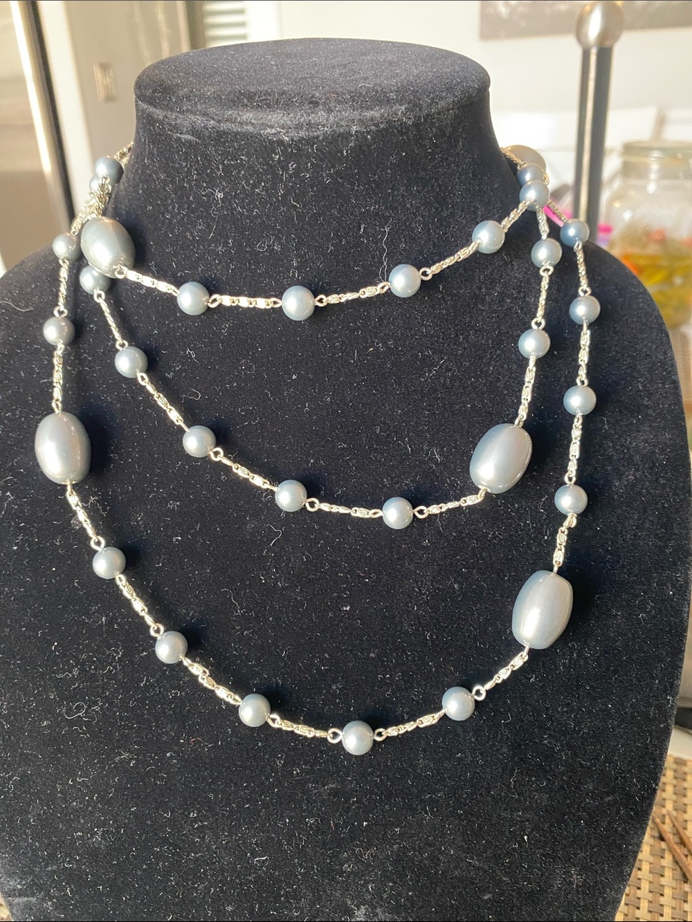 Layered Gray Bead & Silver Chain Necklace - Elegant Everyday Style